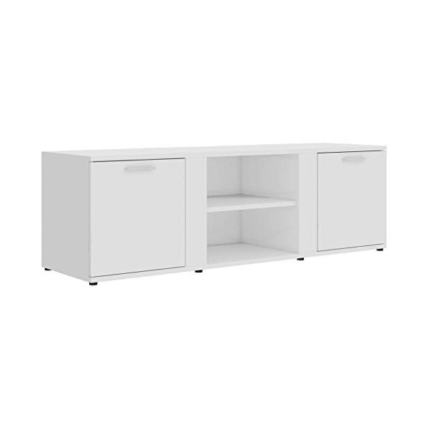 Susany Meuble TV Aggloméré Solide et Durable Blanc Brillant 120x34x37 cm