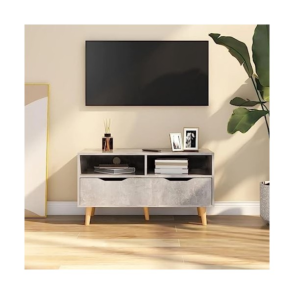 VEEKI Meuble TV, Meuble TV Suspendu, Meuble TV Blanc, Meuble TV Industriel, Meubles de Salon, Salon, Chambre, Cadre en Acier,