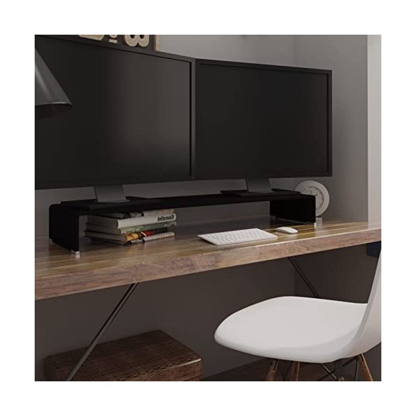 ZEYUAN Meuble TV/Support pour Moniteur 110 x 30 x 13 cm Verre Noir,Meuble TV,Meuble TV Moderne,Meuble de Salon