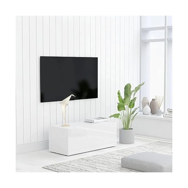 vidaXL Meuble TV Armoire Basse Meuble Divertissement Meuble Multimédia avec 3 Tiroirs Salon Maison Intérieur Blanc Brillant 8