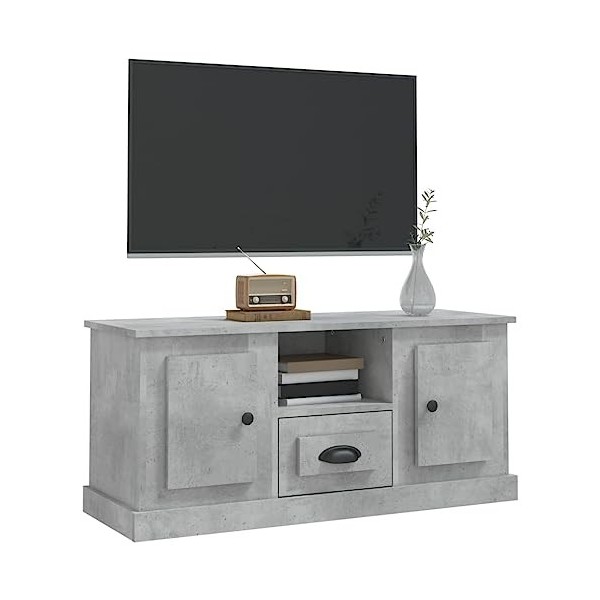 Hovothy Meuble TV Gris Béton 100x35,5x45 cm Bois dingénierie Armoire Télévision Décoration Salon Intérieure Dessus Robuste V
