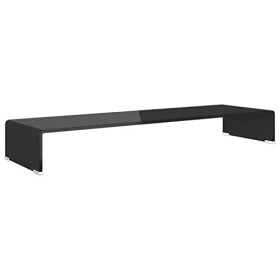 JUNZAI Meuble TV/Support pour Moniteur 100 x 30 x 13 cm Verre Noir,Meuble TV,Table TV,Ensemble Meuble TV