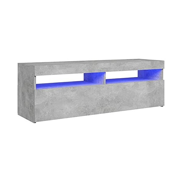 Camerina Meuble TV avec lumières LED Gris béton 120x35x40 cm,Meubles De Salon TV,Meuble Bas Salon,Meuble TV Longueur
