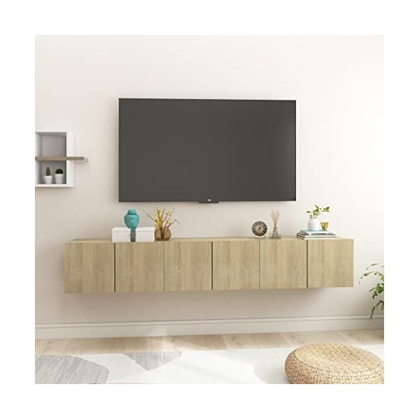 Keyur Meuble TV Suspendu, Meuble TV Mural Design Étagère Murale pour Télévision Meubles TV Suspendus 3 pcs Chêne Sonoma 60x30
