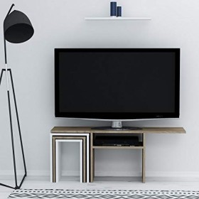 Homemania Meuble TV en Panneau mélaminé Blanc, Noyer