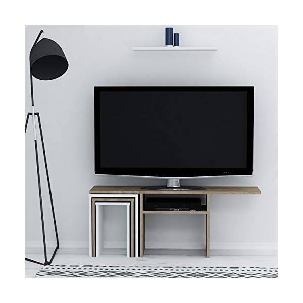 Homemania Meuble TV en Panneau mélaminé Blanc, Noyer