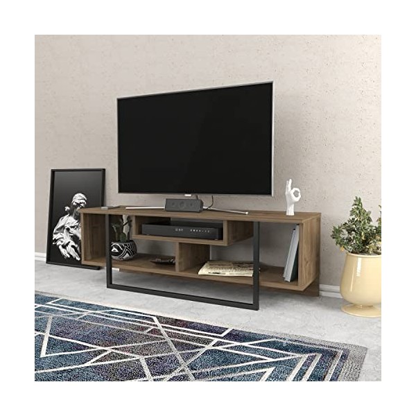 DECOROTIKA Asal Meuble TV 55" Largeur 120 cm Noyer/Noir