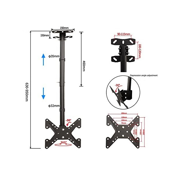 Support TV Plafond, Support De Plafond Pour Le TV À Mouvement Complet Pour Support Pivotant Et Inclinable Pour Téléviseur De 