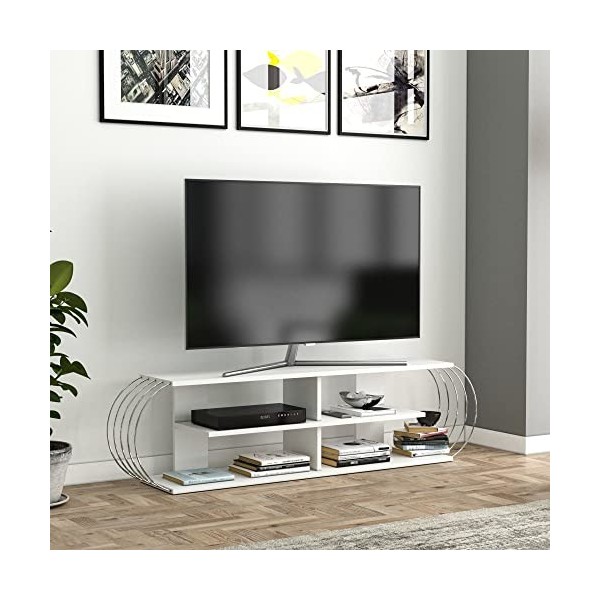 [en.casa] Meuble TV de Salon Banc Télé Industriel Support Rangement Console Jeux Etagères Panneau de Particules Métal 172 x 3