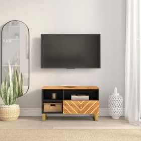 vidaXL Meuble TV Marron et Noir 80x33,5x46 cm Bois Massif de manguier