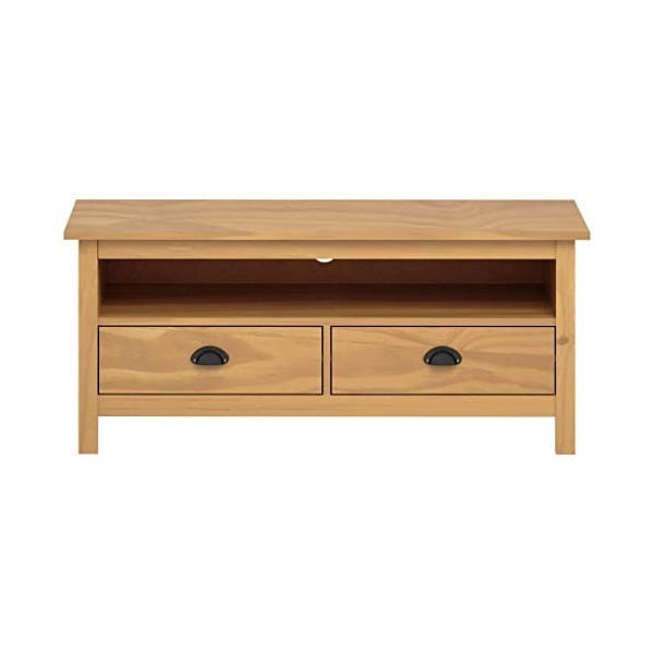 Ausla Meuble TV 110 x 40 x 47 cm Meuble bas pour TV avec 2 tiroirs et 1 compartiment Meuble TV moderne en bois de pin massif 