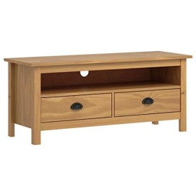 Ausla Meuble TV 110 x 40 x 47 cm Meuble bas pour TV avec 2 tiroirs et 1 compartiment Meuble TV moderne en bois de pin massif 