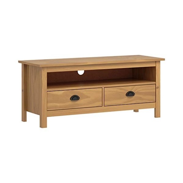 Ausla Meuble TV 110 x 40 x 47 cm Meuble bas pour TV avec 2 tiroirs et 1 compartiment Meuble TV moderne en bois de pin massif 