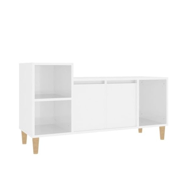 Metrile Meuble TV pour TV, meuble TV, étagère en bois 100 x 35 x 55 cm, blanc brillant