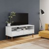 FIRBNUS Meuble TV avec 2 Tiroirs MOLDE Blanc 106x40x49 cm Bois de Pin Massif Unité TV Tendance Fonction daffichage pour Affi