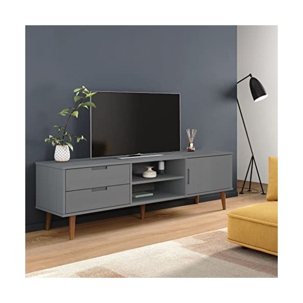FIRBNUS Meuble TV avec 2 Tiroirs MOLDE Blanc 106x40x49 cm Bois de Pin Massif Unité TV Tendance Fonction daffichage pour Affi