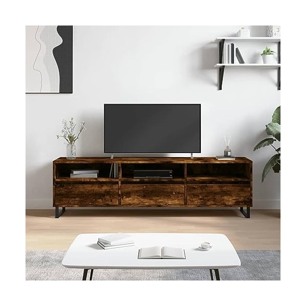 heybb Meuble TV chêne fumé 150x30x44,5 cm Bois dingénierie,Meuble TV,Table Basse Salon Meuble TV,Table Basse LED Couleurs