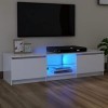 Meuble TV avec lumières LED Blanc Brillant 140x40x35,5 cm - Meuble TV de Salon Banc Télé Industriel, Support Rangement Consol