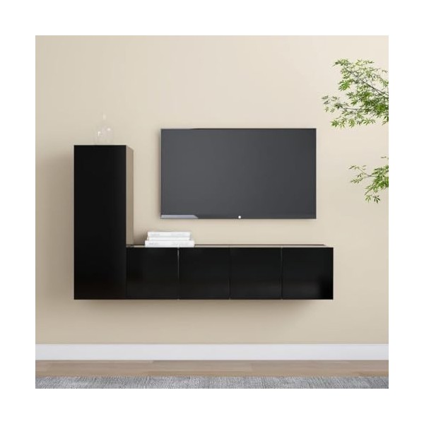 Générique Ensemble de Meuble TV 3 pcs Noir Aggloméré,33.5 KG,3078778, Meubles, Meubles TV