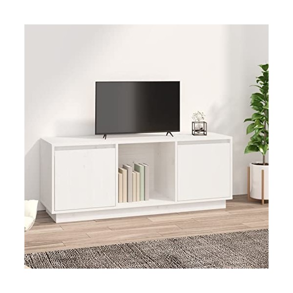 Camerina Meuble TV Blanc 110,5x35x44 cm Bois de pin Massif,Meuble TV,Meuble TV Moderne,Meuble de Salon