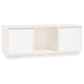 Camerina Meuble TV Blanc 110,5x35x44 cm Bois de pin Massif,Meuble TV,Meuble TV Moderne,Meuble de Salon