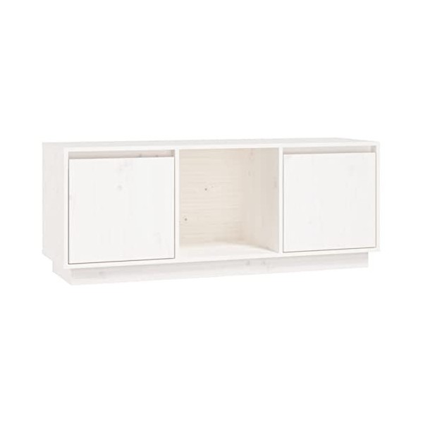Camerina Meuble TV Blanc 110,5x35x44 cm Bois de pin Massif,Meuble TV,Meuble TV Moderne,Meuble de Salon