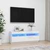 Camerina Meuble TV avec lumières LED Blanc Brillant 100x35x40 cm,Meuble TV,Meuble TV Moderne,Meuble de Salon
