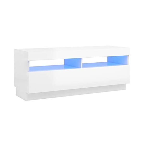 Camerina Meuble TV avec lumières LED Blanc Brillant 100x35x40 cm,Meuble TV,Meuble TV Moderne,Meuble de Salon
