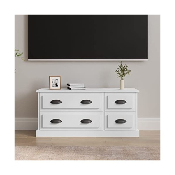 FAMIROSA Meuble TV Blanc 100x35,5x45 cm Bois dingénierie 25.7KG 