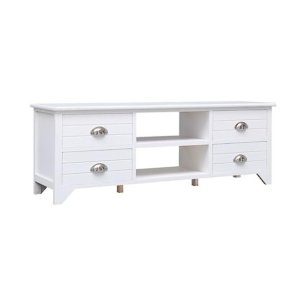 Générique Meuble TV Blanc 108x30x40 cm Bois de Paulownia Solide,11.15 KG,338515, Meubles, Meubles TV