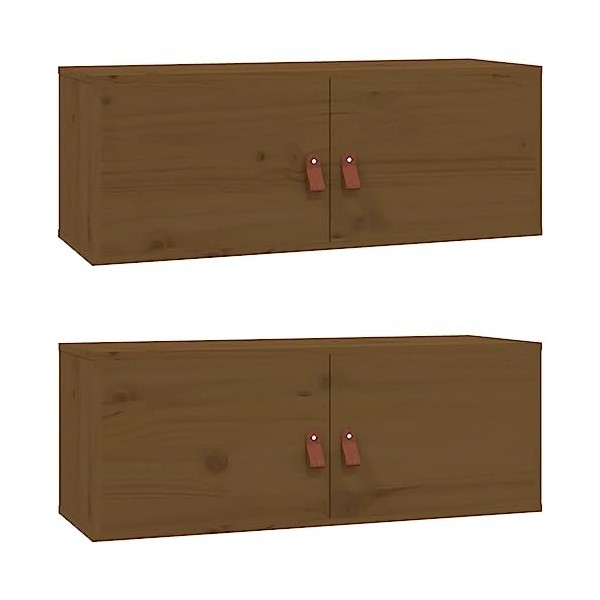 Metrile 80 x 30 x 30 cm - Armoire murale à 4 compartiments - Pour TV, salon, meuble TV - Bois de pin massif - Marron miel