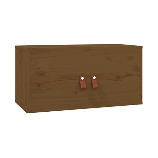 Metrile 80 x 30 x 30 cm - Armoire murale à 4 compartiments - Pour TV, salon, meuble TV - Bois de pin massif - Marron miel