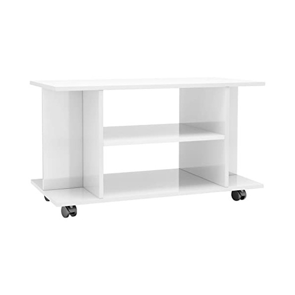 vidaXL Meuble TV avec roulettes Armoire Basse Meuble Divertissement Salon Salle de Séjour Maison Intérieur Blanc Brillant 80x