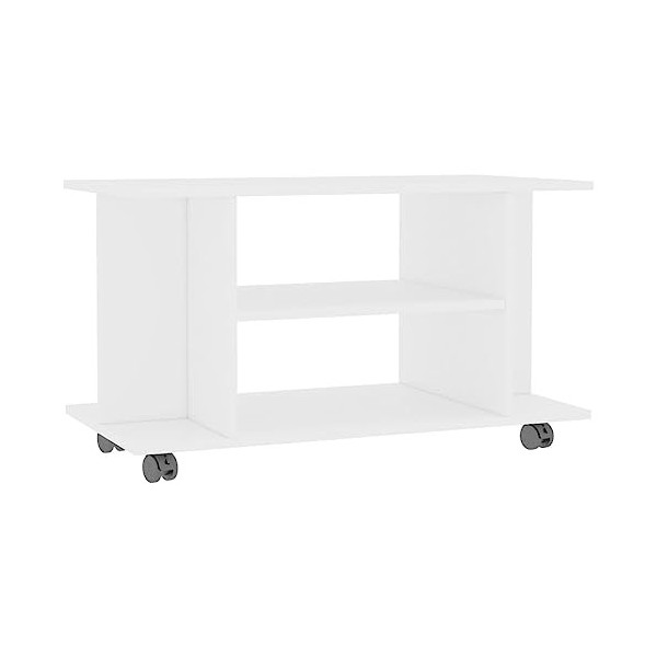 vidaXL Meuble TV avec roulettes Armoire Basse Meuble Divertissement Salon Salle de Séjour Maison Intérieur Blanc Brillant 80x