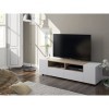 LOUNGITUDE Tamiko Meuble TV Contemporain Blanc et décor Chene FOTV6624A 138 x 42 x 36 cm
