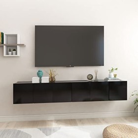 Keyur Meuble TV Suspendu, Meuble TV Mural Design Étagère Murale pour Télévision Meubles TV Suspendus 3 pcs Noir 60x30x30 cm