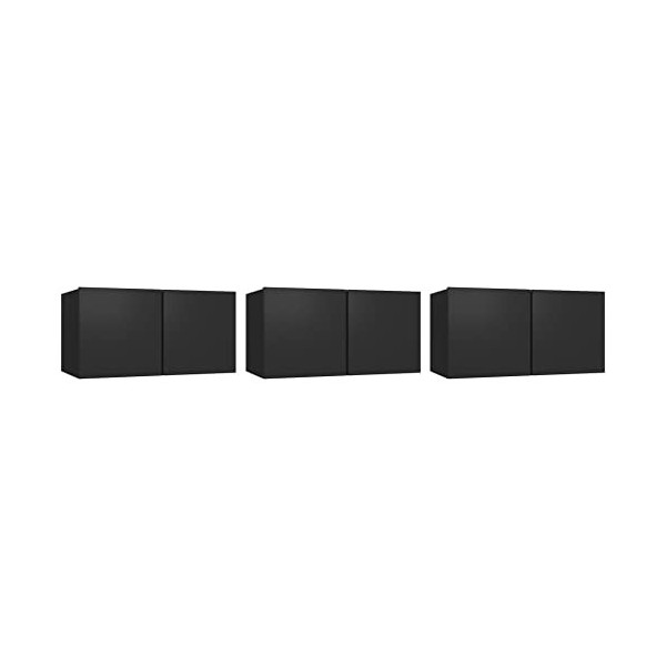 Keyur Meuble TV Suspendu, Meuble TV Mural Design Étagère Murale pour Télévision Meubles TV Suspendus 3 pcs Noir 60x30x30 cm