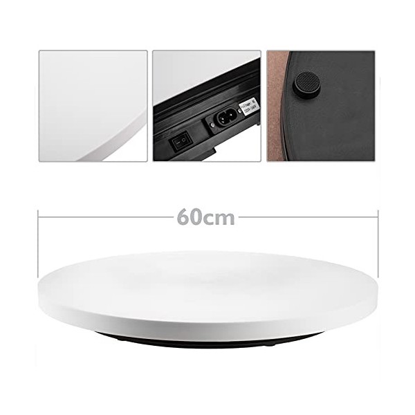 PrimeMatik - Base pivotante à Propulsion électrique de 60cm. Plate-Forme rotative motorisée Blanc