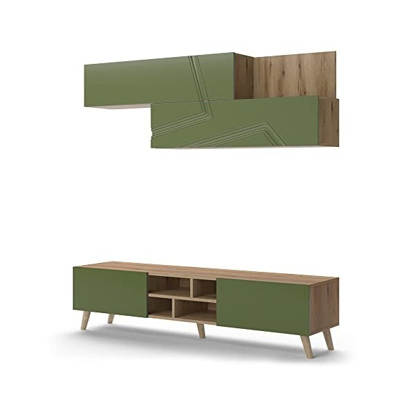 Vicco Meuble TV Jesse, Chêne/Vert, 150 x 37 cm