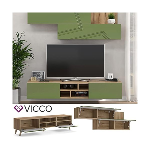 Vicco Meuble TV Jesse, Chêne/Vert, 150 x 37 cm