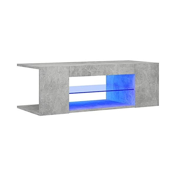 Rillbus Meuble TV avec LED | Style Elégance | Rangement matériel télé Audio Video Gaming | 90x39x30cm Gris béton