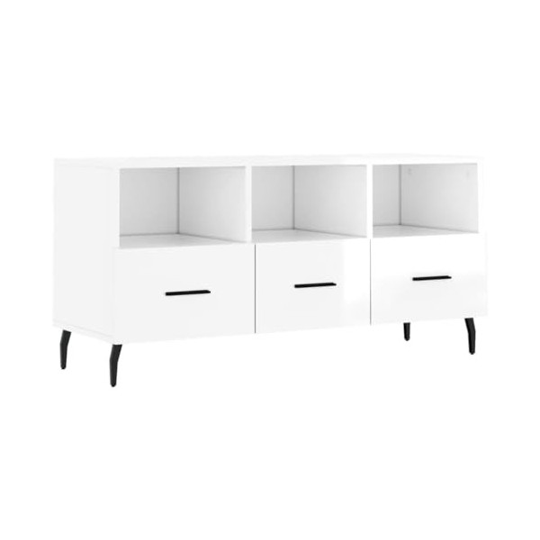 Annlera Meuble TV Blanc Brillant 102x36x50 cm Bois dingénierie Style Calme Banc TV Maison Chambre à Coucher Rangement Spacie