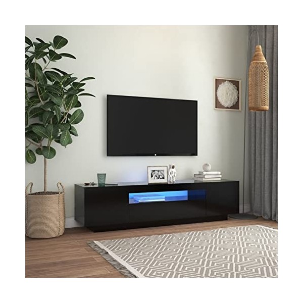 JUNZAI Meuble TV avec lumières LED Noir 160x35x40 cm,Meuble TV,Table Basse Salon Meuble TV,Table Basse LED Couleurs