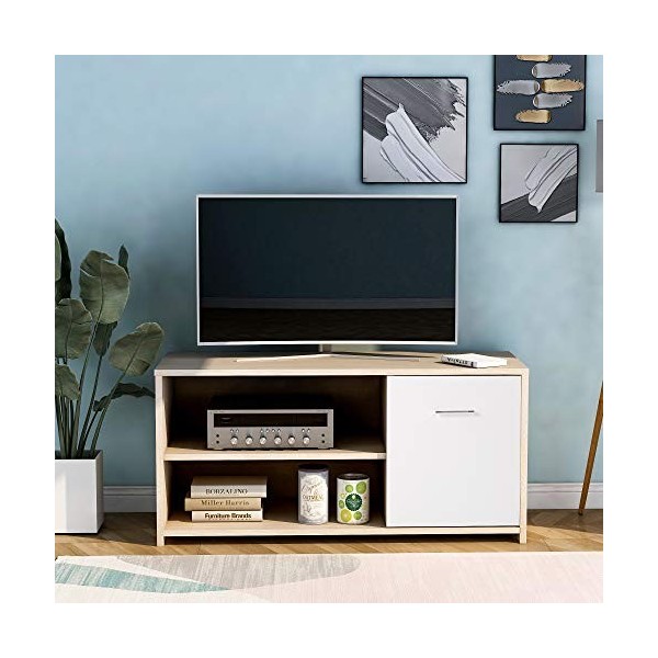 Meuble TV moderne avec étagère 100 cm centre de divertissement pour TV à écran plat et consoles de jeu, meuble pour salon ou 