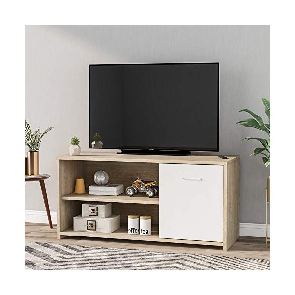 Meuble TV moderne avec étagère 100 cm centre de divertissement pour TV à écran plat et consoles de jeu, meuble pour salon ou 