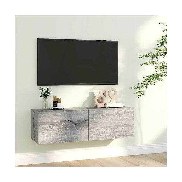 DCRAF Centres de divertissement et meubles TV, meuble mural pour télévision, gris sonoma, 100 x 30 x 30 cm, bois dingénierie