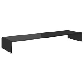 JUNZAI Meuble TV/Support pour Moniteur 110 x 30 x 13 cm Verre Noir,Meuble TV,Meuble TV Moderne,Meuble de Salon