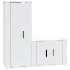 Ensemble de Meubles TV 2 pcs Blanc Bois dingénierie - Table TV Support de Télévision en Bois pour Salon Chambre Salle à Mang