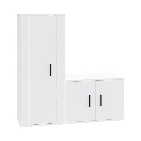 Ensemble de Meubles TV 2 pcs Blanc Bois dingénierie - Table TV Support de Télévision en Bois pour Salon Chambre Salle à Mang