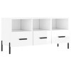 Hovothy Meuble TV Blanc Brillant 102x36x50 cm Bois dingénierie Meuble de Salon Pieds en Fer Style Calme Décoration Intérieur